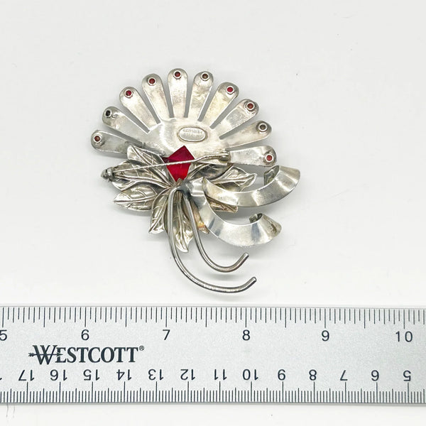 Vintage Brookcraft Sterling Silver & Red Brooch