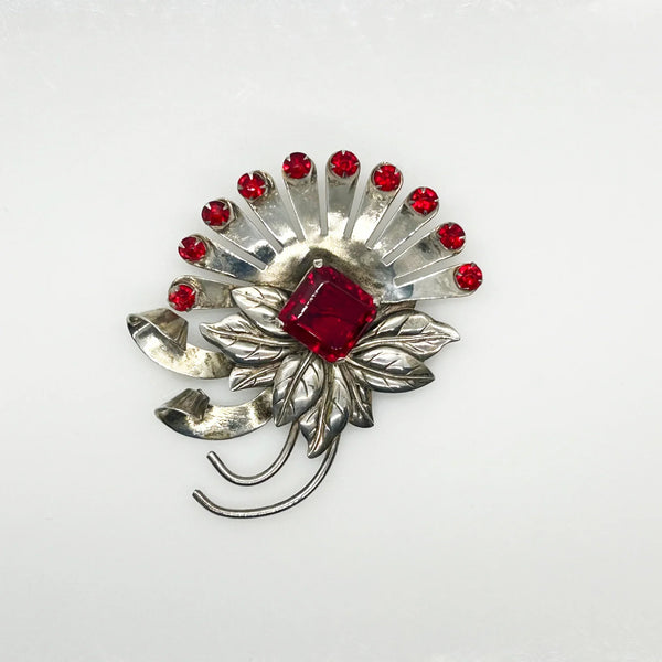 Vintage Brookcraft Sterling Silver & Red Brooch