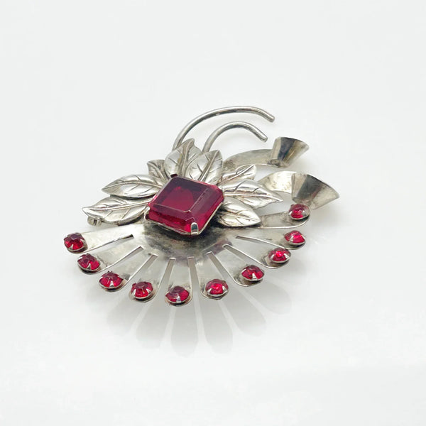 Vintage Brookcraft Sterling Silver & Red Brooch