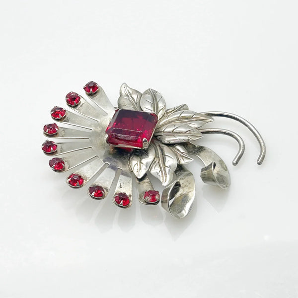 Vintage Brookcraft Sterling Silver & Red Brooch