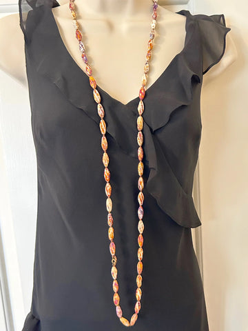 Striking 48" Brown, Purple and White Glass Beads Long Necklace