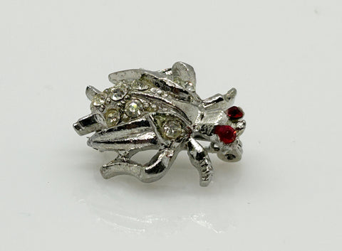 Vintage Silver Bug with Red Eyes Brooch