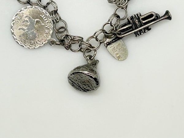 Sterling Charm Bracelet Skis Horse Flag (1970s)