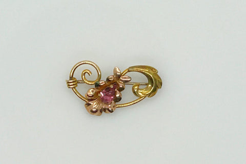Charming Van Dell 1/20 12kt G.F. Floral Brooch. with Pink Stone - Lamoree’s Vintage