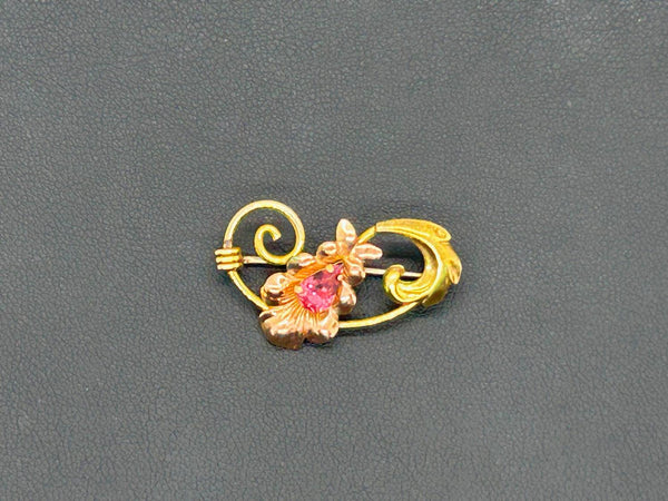 Charming Van Dell 1/20 12kt G.F. Floral Brooch. with Pink Stone - Lamoree’s Vintage