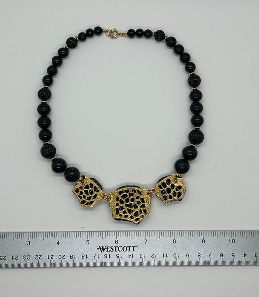 Chic Black and Gold Trifari Necklace - Lamoree’s Vintage