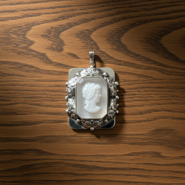 Dramatic Vintage Clear Intaglio Cameo Pendant