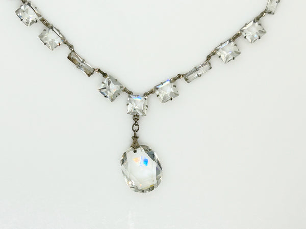Antique Clear Crystal Sparkling Sterling Necklace with Glittering Drop