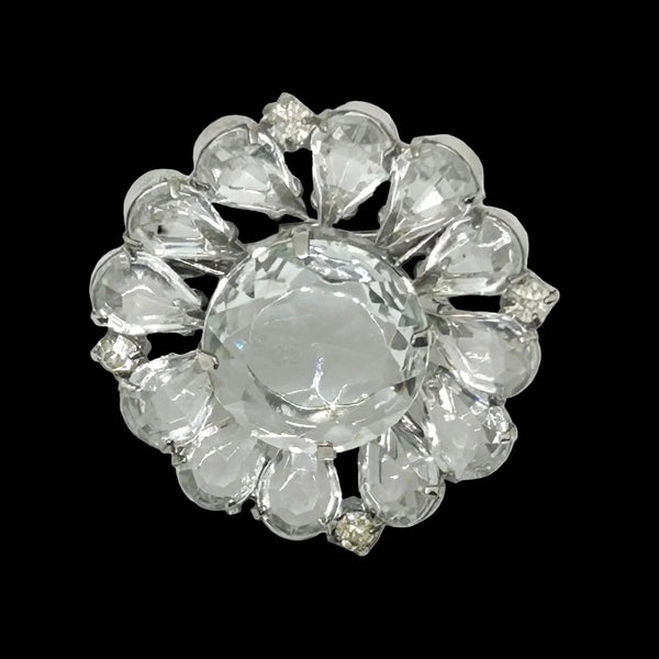 Vintage Layered Round Brooch with Clear Stones