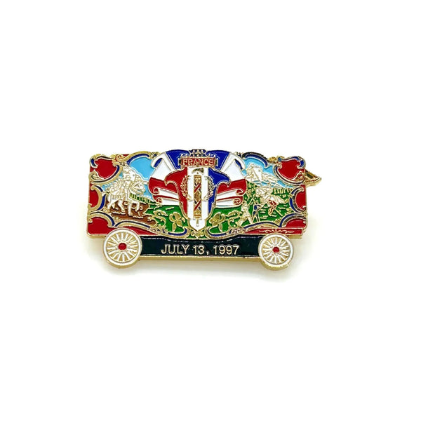 What a delightful piece of circus history! This charming vintage enamel lapel pin celebrates the France Bandwagon from the beloved Circus World Museum in Wisconsin, captured on July 13, 1997.