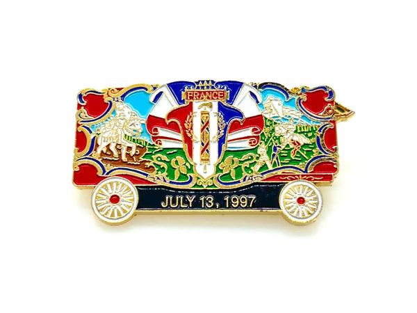 What a delightful piece of circus history! This charming vintage enamel lapel pin celebrates the France Bandwagon from the beloved Circus World Museum in Wisconsin, captured on July 13, 1997.