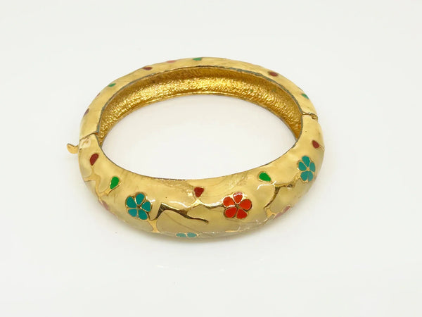 Vintage Enameled Floral Bangle Bracelet