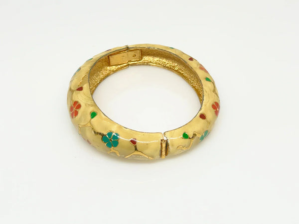 Vintage Enameled Floral Bangle Bracelet
