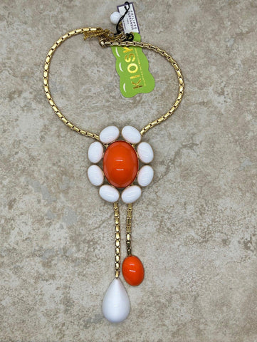 Designer Philipe Ferrandis Orange and White Statement Necklace New With Tags - Lamoree’s Vintage