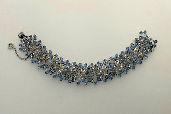 Elaborate Vintage Bracelet with Pale Blue Rhinestones - Lamoree’s Vintage