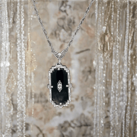 Elegant Black Glass Art Deco PSCO Vintage Necklace - Lamoree’s Vintage