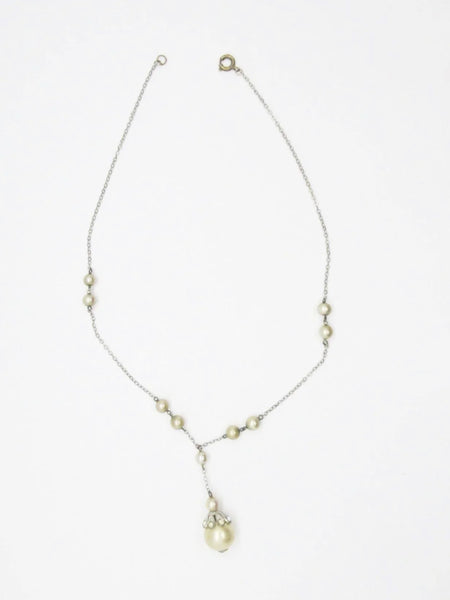 Vintage Romantic White Lace Style Faux Pearl Y-Shape Lavalier Necklace