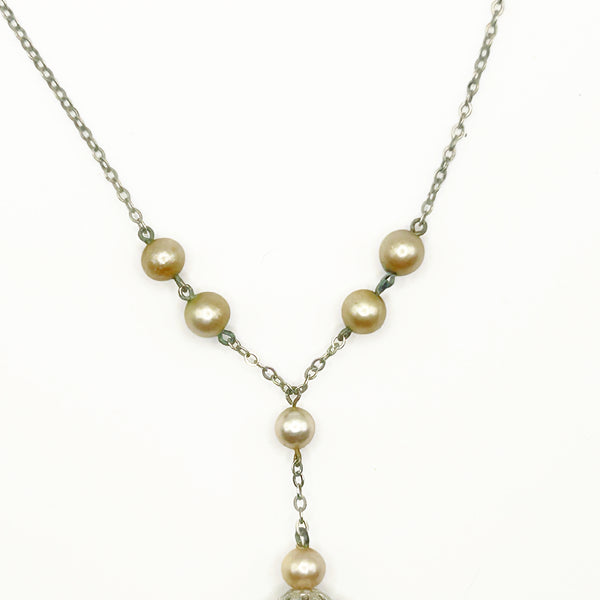 Vintage Romantic White Lace Style Faux Pearl Y-Shape Lavalier Necklace