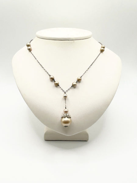 Vintage Romantic White Lace Style Faux Pearl Y-Shape Lavalier Necklace