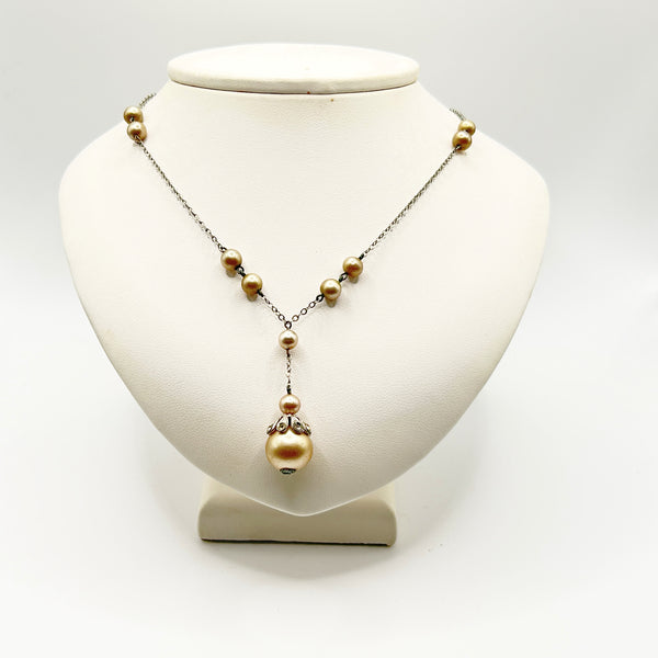 Vintage Romantic White Lace Style Faux Pearl Y-Shape Lavalier Necklace