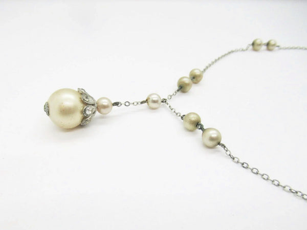 Vintage Romantic White Lace Style Faux Pearl Y-Shape Lavalier Necklace