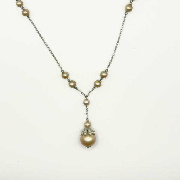 Vintage Romantic White Lace Style Faux Pearl Y-Shape Lavalier Necklace