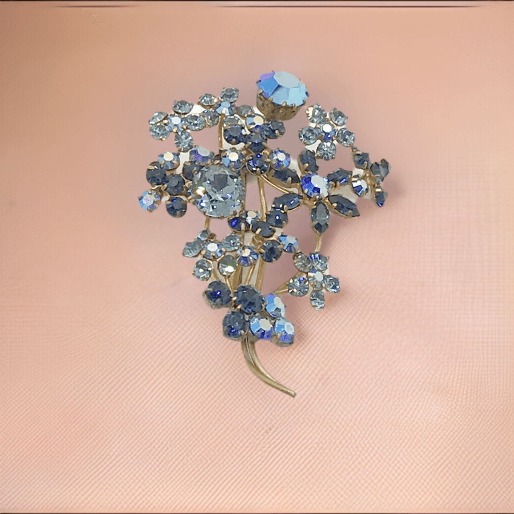 Extraordinary Blue Bouquet Austrian Rhinestone Brooch - Lamoree’s Vintage