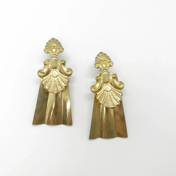 Quirky Gold Tone Pierced Shell Earrings