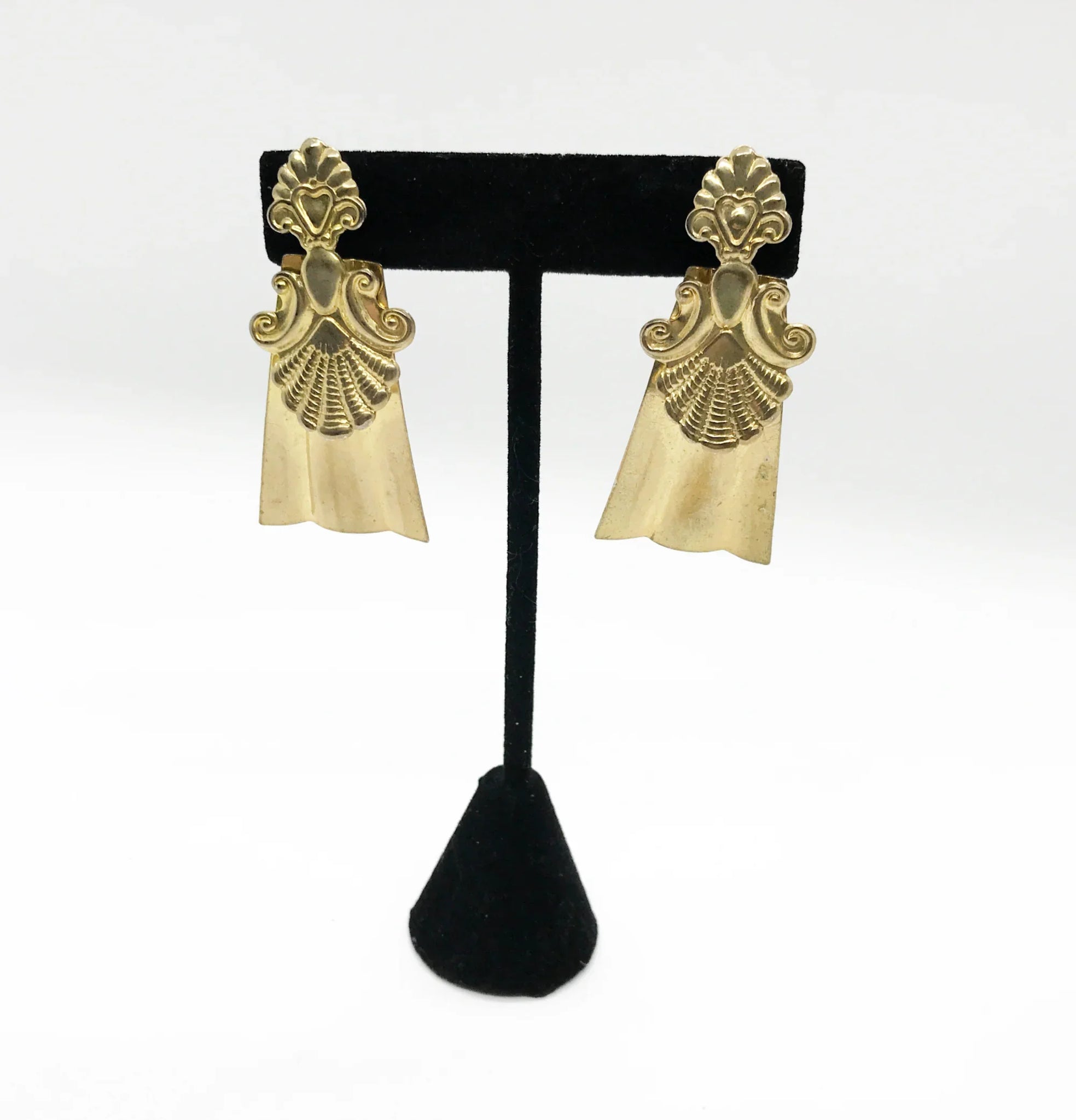 Quirky Gold Tone Pierced Shell Earrings