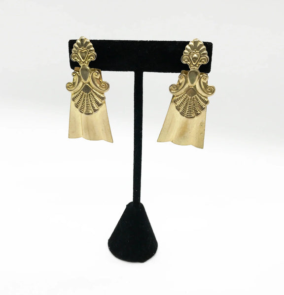 Quirky Gold Tone Pierced Shell Earrings