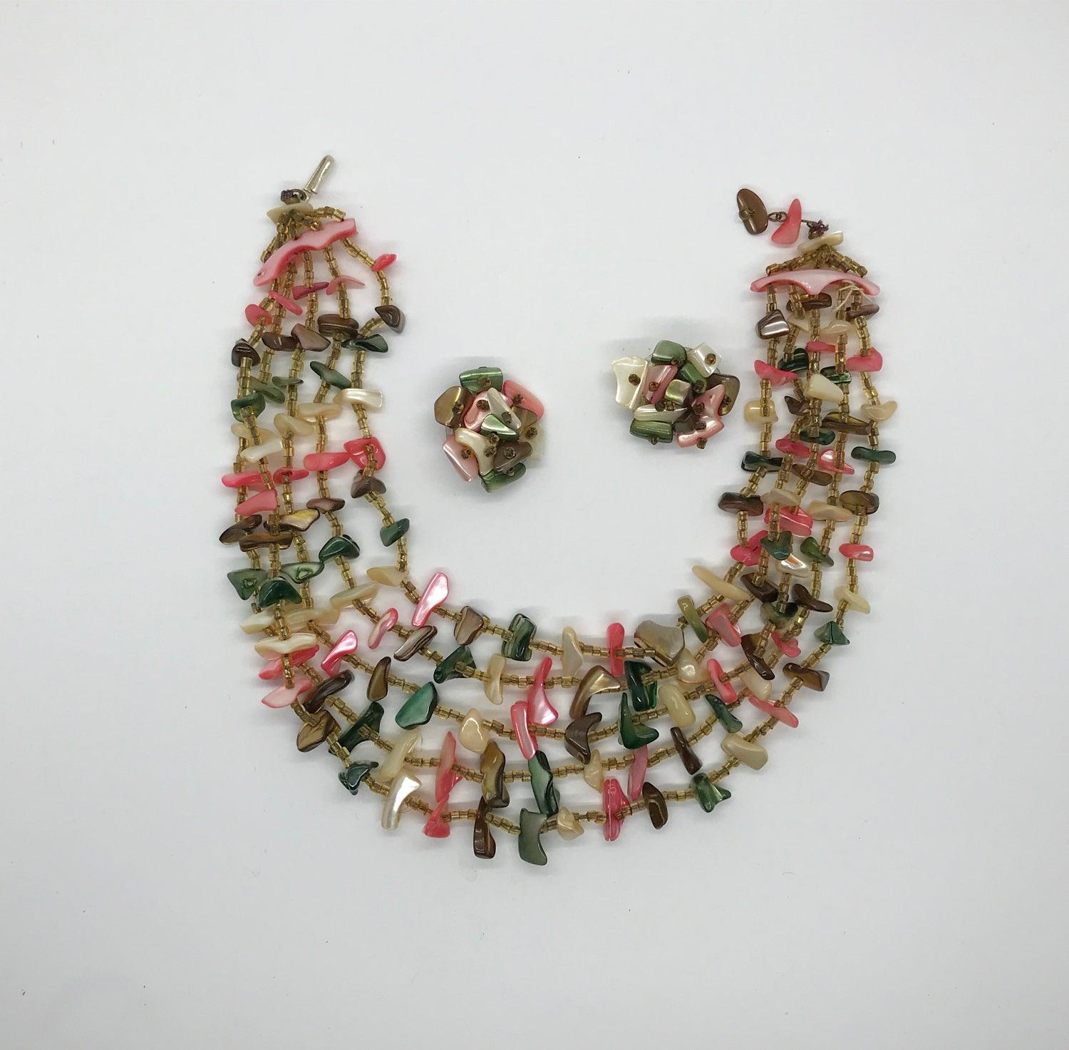 Five Strand Coral Necklace and Earrings Set - Lamoree’s Vintage