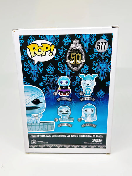 This is a great Funko Pop! figure of Mummy Spirit from Disney's Haunted Mansion. It is #577, and FAC -0535571-19206. Ages 3+. The character is also known as Prince Amenmose, who resides in the Graveyard near the titular Haunted Mansion.Made in Vietnam, suitable for ages 3+. Never removed from box.