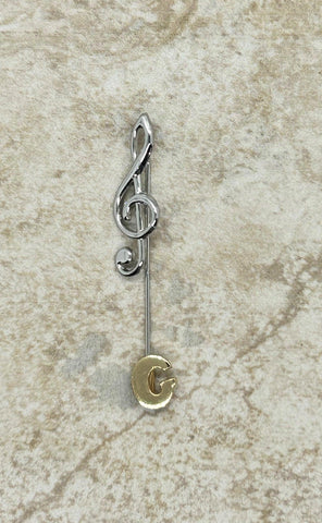 G or Treble Clef Music Note Two Tone Stickpin - Lamoree’s Vintage