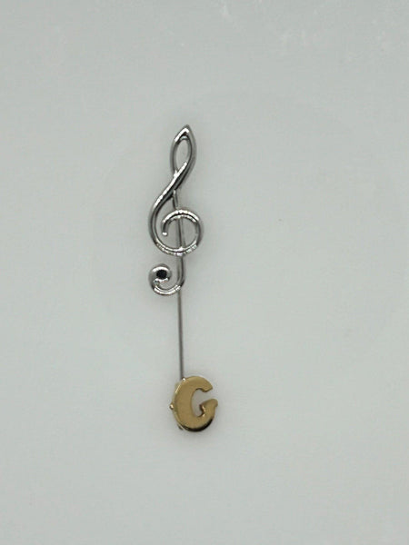 G or Treble Clef Music Note Two Tone Stickpin - Lamoree’s Vintage