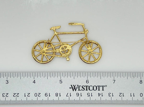 Gold and Black Bicycle Brooch with Clear Rhinestones - Lamoree’s Vintage