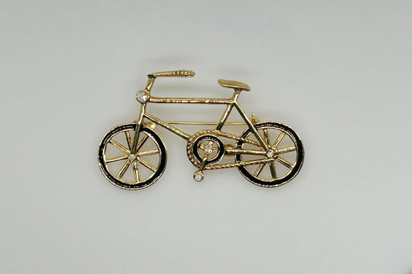 Gold and Black Bicycle Brooch with Clear Rhinestones - Lamoree’s Vintage