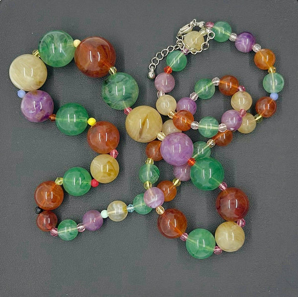 Graduated Round Glass Beads Necklace in Beautiful Colors - Lamoree’s Vintage