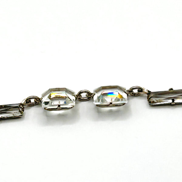 Art Deco Sterling Silver Crystal Drop Necklace Vintage 1930s Geometric Choker