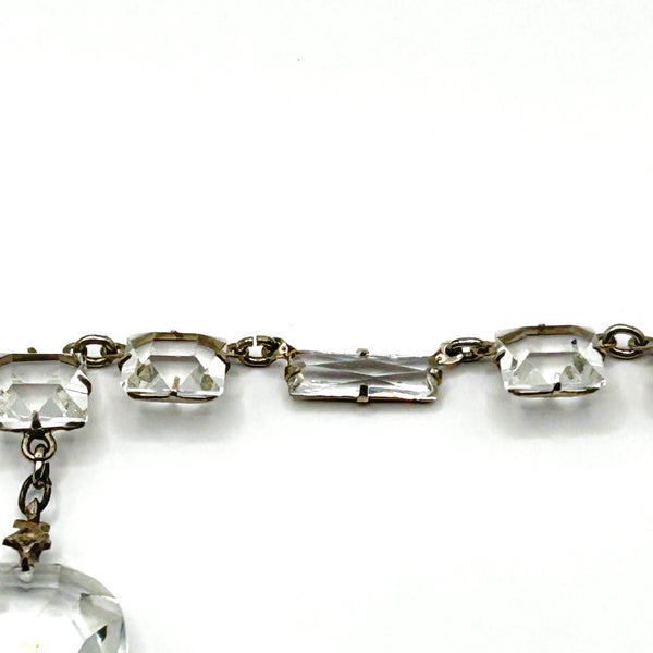 Art Deco Sterling Silver Crystal Drop Necklace Vintage 1930s Geometric Choker