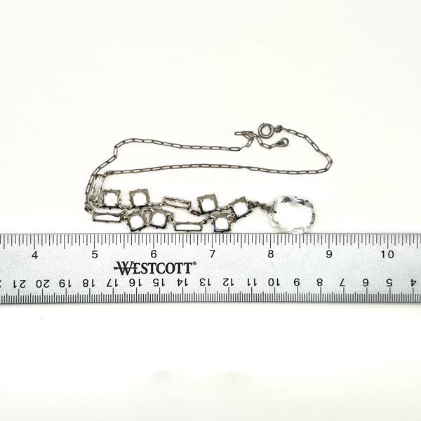 Art Deco Sterling Silver Crystal Drop Necklace Vintage 1930s Geometric Choker