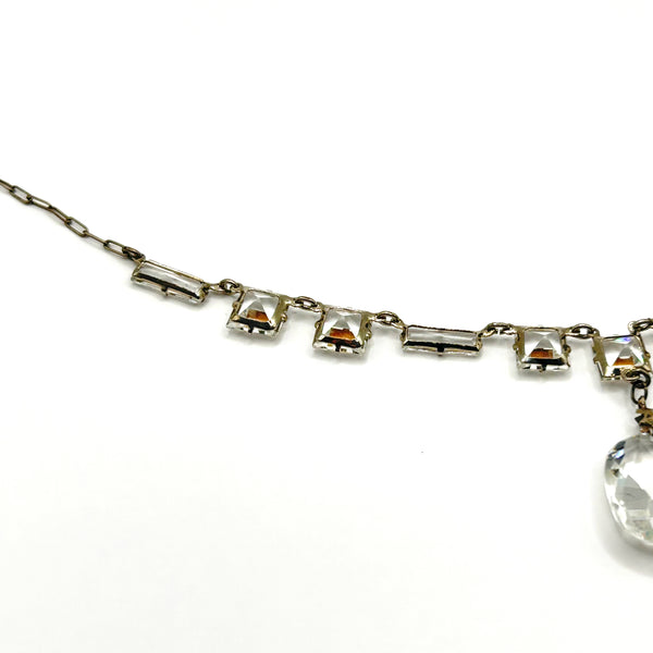 Art Deco Sterling Silver Crystal Drop Necklace Vintage 1930s Geometric Choker