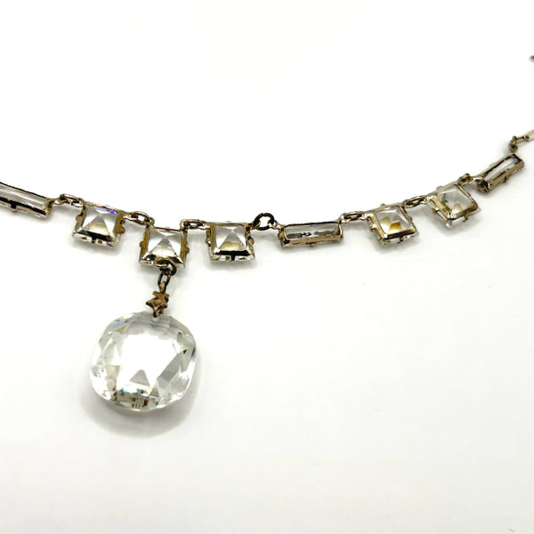 Art Deco Sterling Silver Crystal Drop Necklace Vintage 1930s Geometric Choker