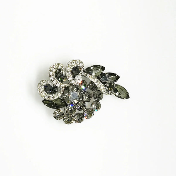 Especially Fine Vintage 1960s Gray Rhinestone Brooch Earrings Set