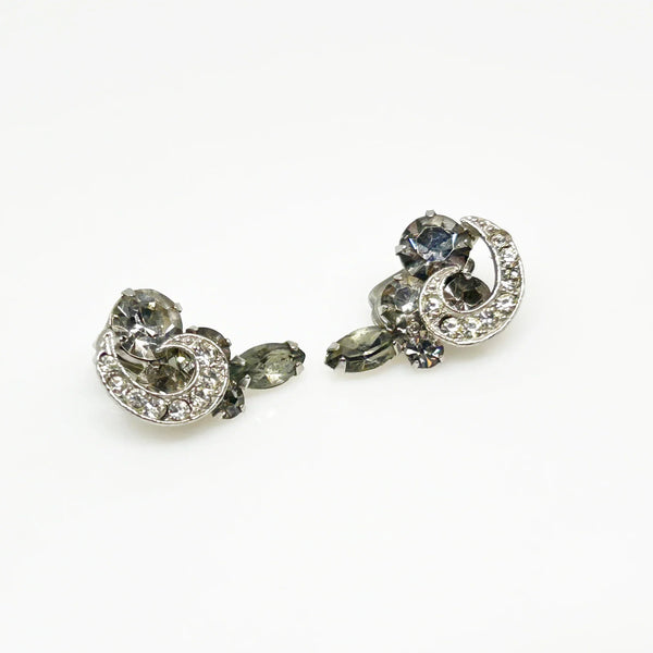 Especially Fine Vintage 1960s Gray Rhinestone Brooch Earrings Set