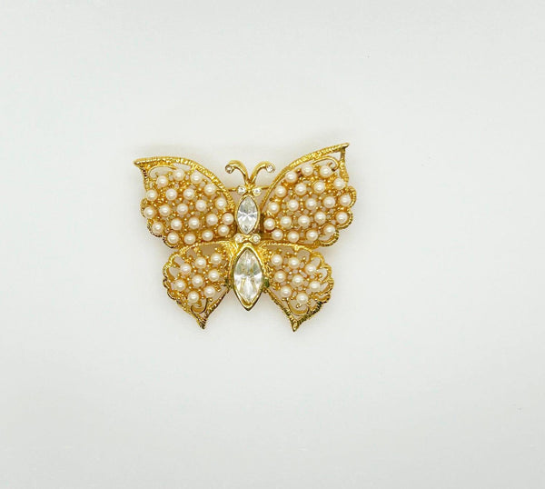 Graziano Faux Pearl Vintage Golden Butterfly Brooch - Lamoree’s Vintage