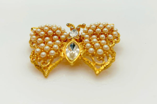 Graziano Faux Pearl Vintage Golden Butterfly Brooch - Lamoree’s Vintage