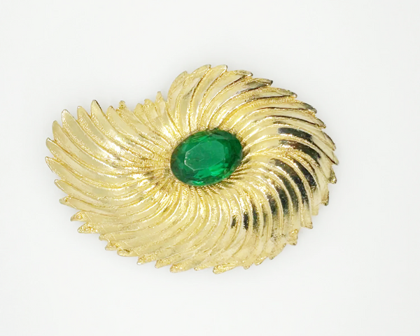 Vintage Unsigned Tortolani Abstract Brooch with Green Faceted Stone