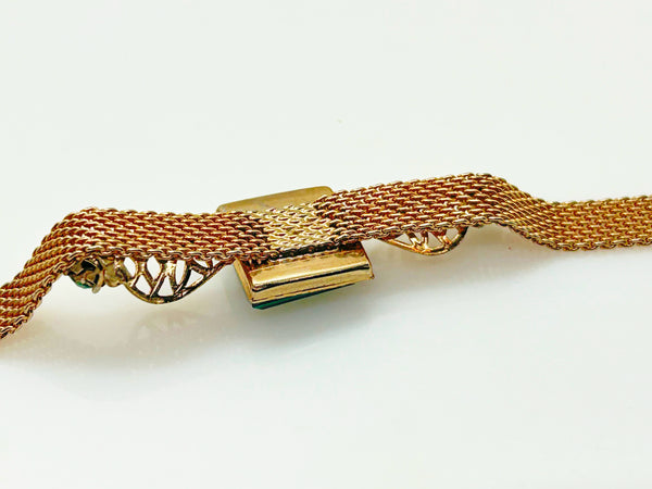Vintage Green Glass Rhinestone Mesh Bracelet