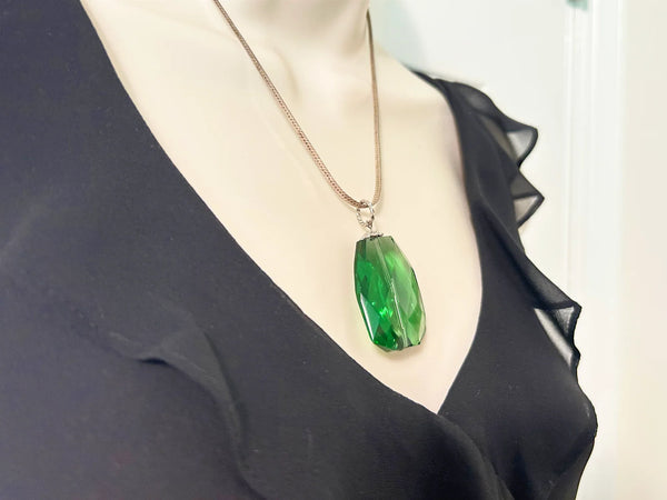 Deep Green Glass Vintage Pendant