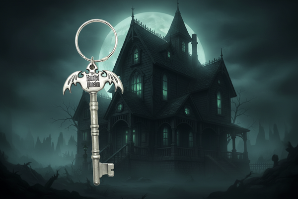 Unlock the magic of Disney Parks with this enchanting Haunted Mansion bat wing key chain. Crafted from durable zinc alloy, this collectible captures the gothic charm of the classic attraction with its distinctive winged design and iconic logo plaque